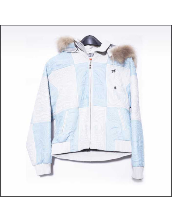 Bhogalli mens leather jacket with detachable hood with raccoon fur trim